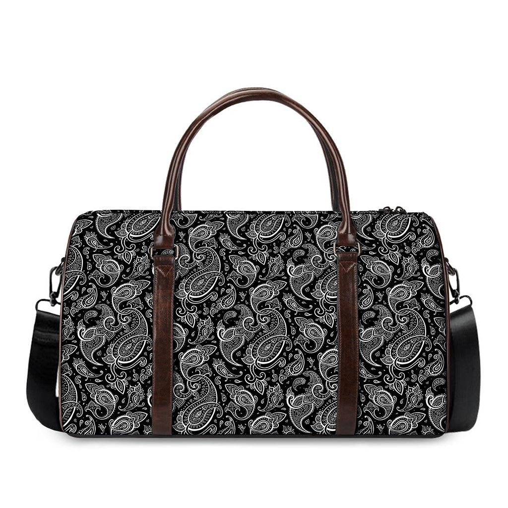 Black And White Paisley Pattern Print Duffle Bag