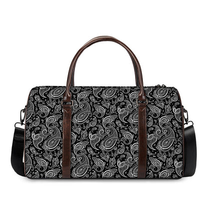 Black And White Paisley Pattern Print Duffle Bag