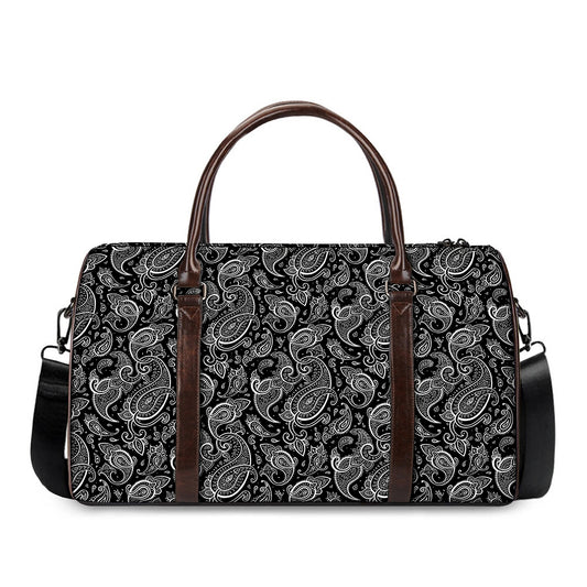 Black And White Paisley Pattern Print Duffle Bag
