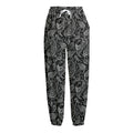 Black And White Paisley Pattern Print Fleece Lined Knit Pants