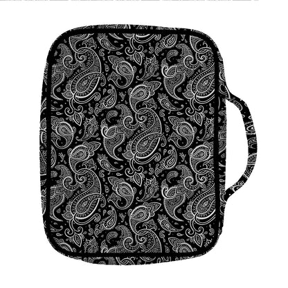 Black And White Paisley Pattern Print Front Pocket Bible Bag