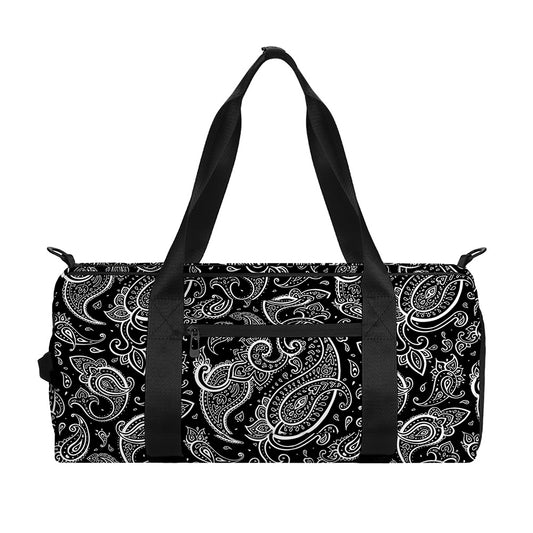 Black And White Paisley Pattern Print Gym Bag