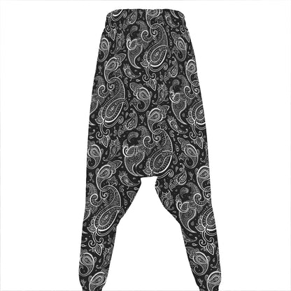Black And White Paisley Pattern Print Hammer Pants
