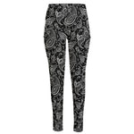 Black And White Paisley Pattern Print High-Waisted Pocket Leggings