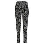Black And White Paisley Pattern Print High-Waisted Pocket Leggings