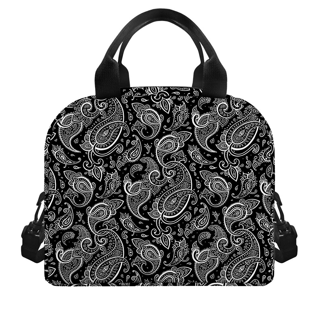 Black And White Paisley Pattern Print Insulated Lunch Bag