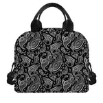 Black And White Paisley Pattern Print Insulated Lunch Bag