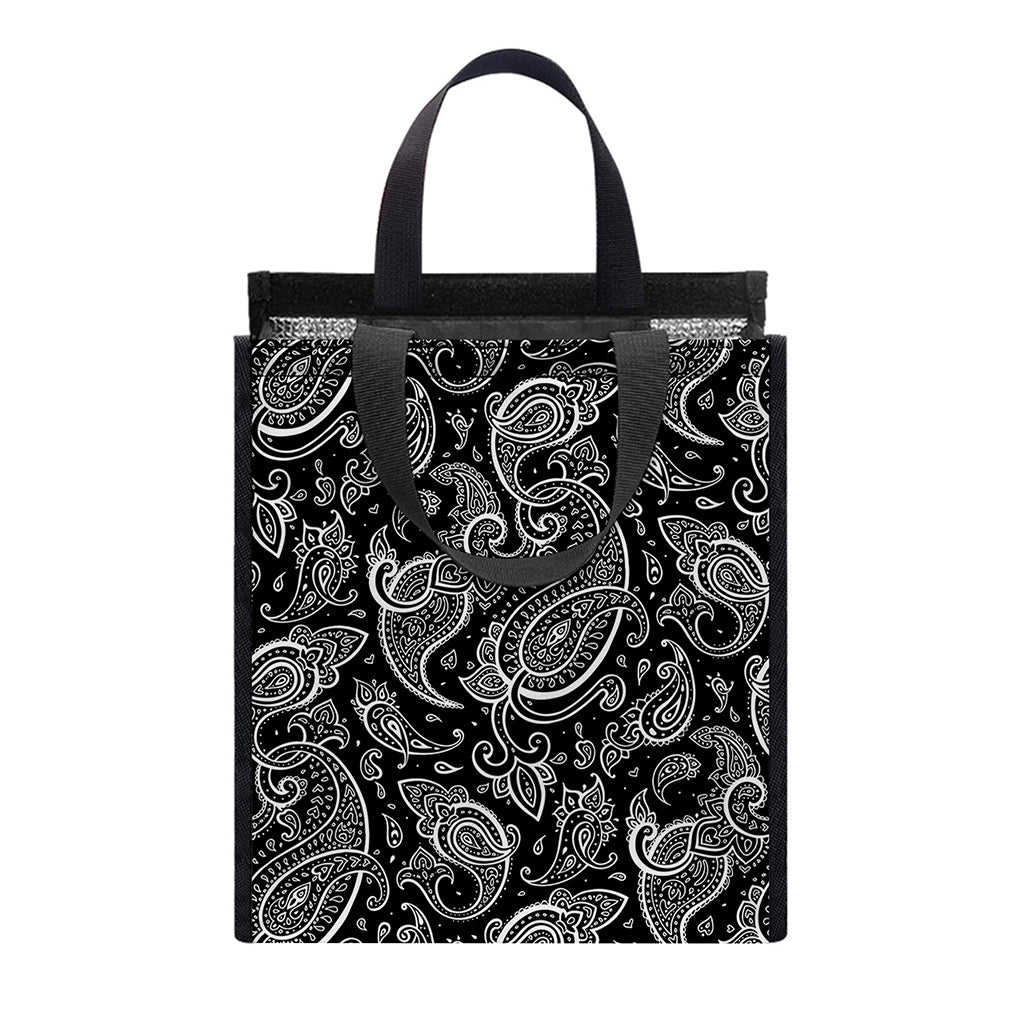 Black And White Paisley Pattern Print Insulated Lunch Tote