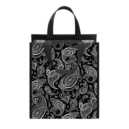 Black And White Paisley Pattern Print Insulated Lunch Tote