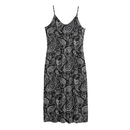 Black And White Paisley Pattern Print Jersey Midi Cami Dress