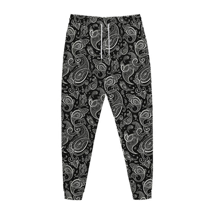 Black And White Paisley Pattern Print Jogger Pants