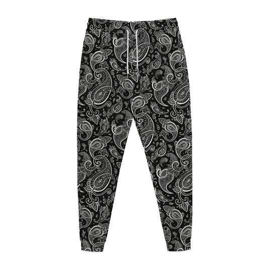 Black And White Paisley Pattern Print Jogger Pants