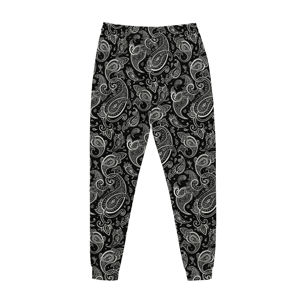 Black And White Paisley Pattern Print Jogger Pants