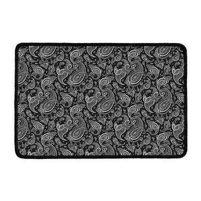 Black And White Paisley Pattern Print Kitchen Mat