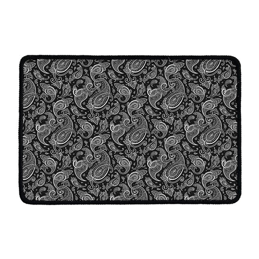 Black And White Paisley Pattern Print Kitchen Mat
