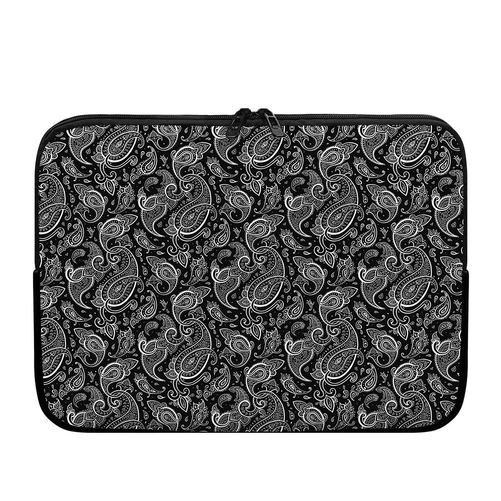 Black And White Paisley Pattern Print Laptop Sleeve