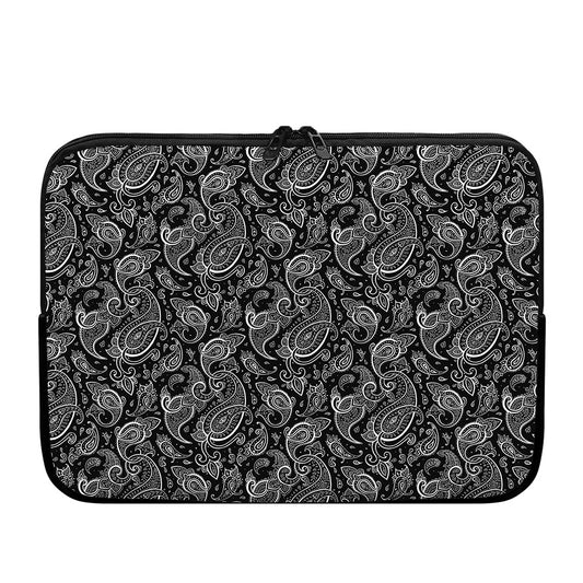 Black And White Paisley Pattern Print Laptop Sleeve