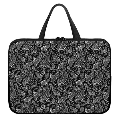 Black And White Paisley Pattern Print Laptop Sleeve With Handle