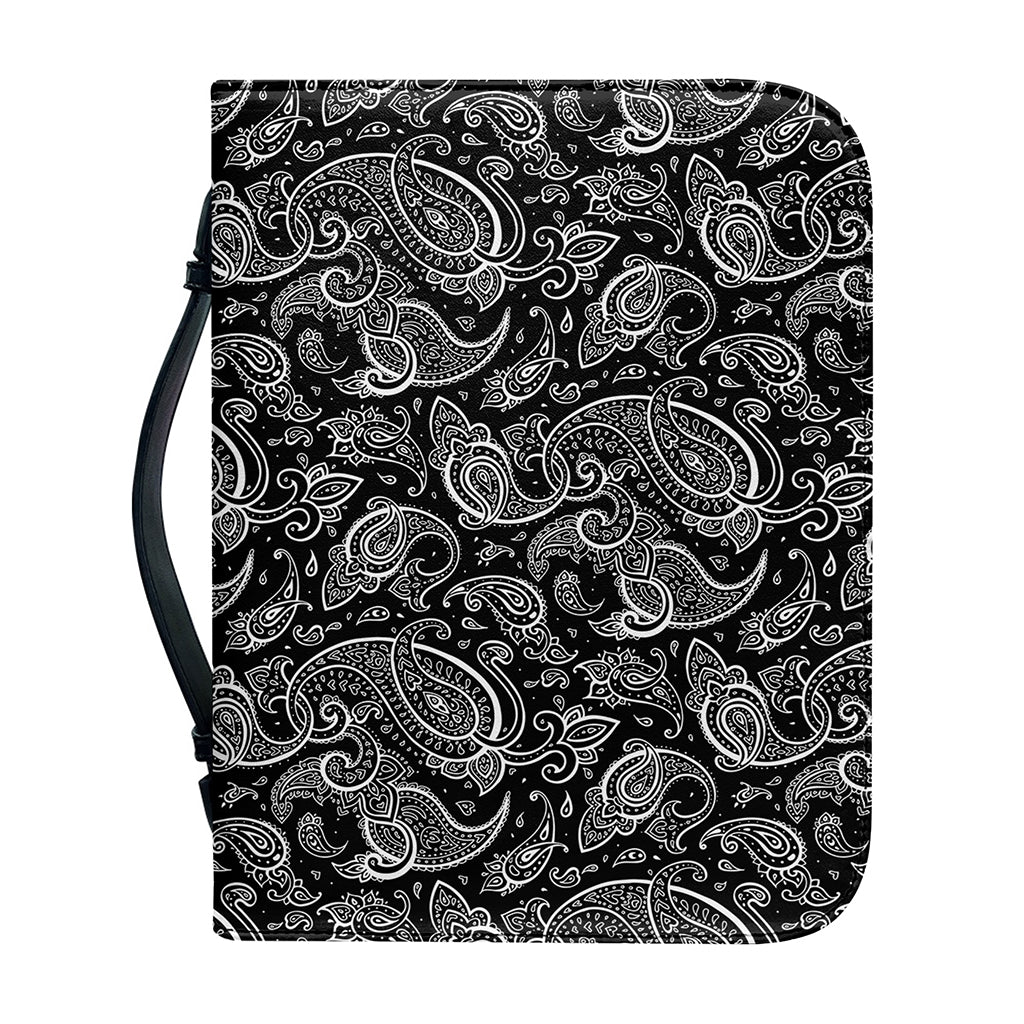 Black And White Paisley Pattern Print Leather Bible Cover