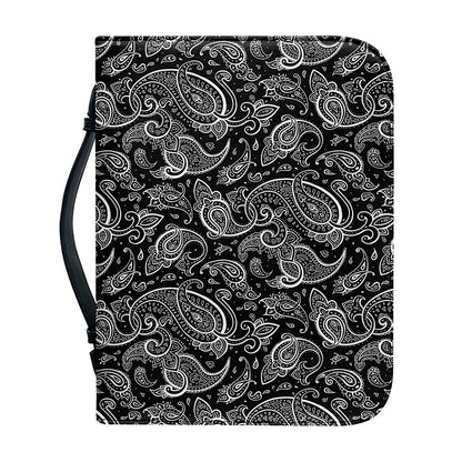 Black And White Paisley Pattern Print Leather Bible Cover
