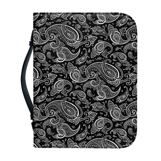 Black And White Paisley Pattern Print Leather Bible Cover