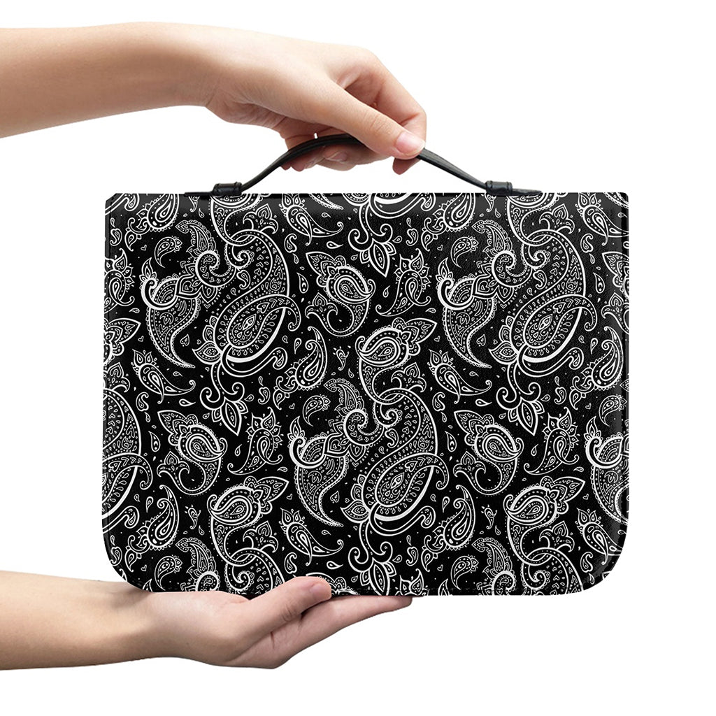 Black And White Paisley Pattern Print Leather Bible Cover