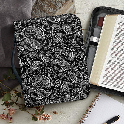Black And White Paisley Pattern Print Leather Bible Cover