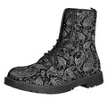 Black And White Paisley Pattern Print Lace-Up Boots