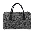 Black And White Paisley Pattern Print Leather Duffel Bag