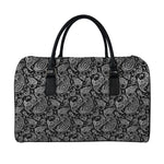 Black And White Paisley Pattern Print Leather Duffle Bag