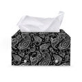 Black And White Paisley Pattern Print Leather Tissue Box Cover