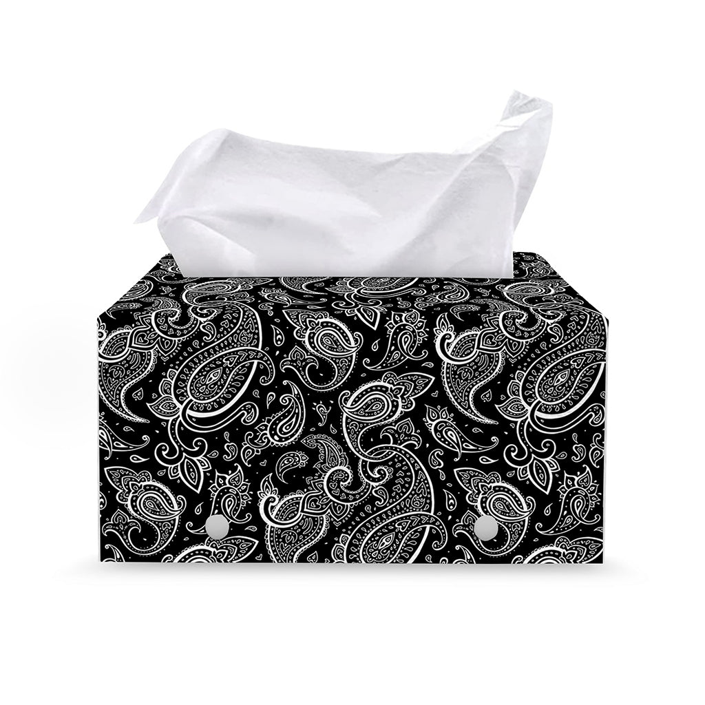 Black And White Paisley Pattern Print Leather Tissue Box Cover