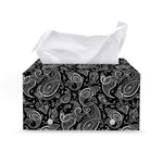 Black And White Paisley Pattern Print Leather Tissue Box Cover