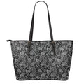 Black And White Paisley Pattern Print Leather Tote Bag With Zipper