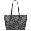 Black And White Paisley Pattern Print Leather Tote Bag