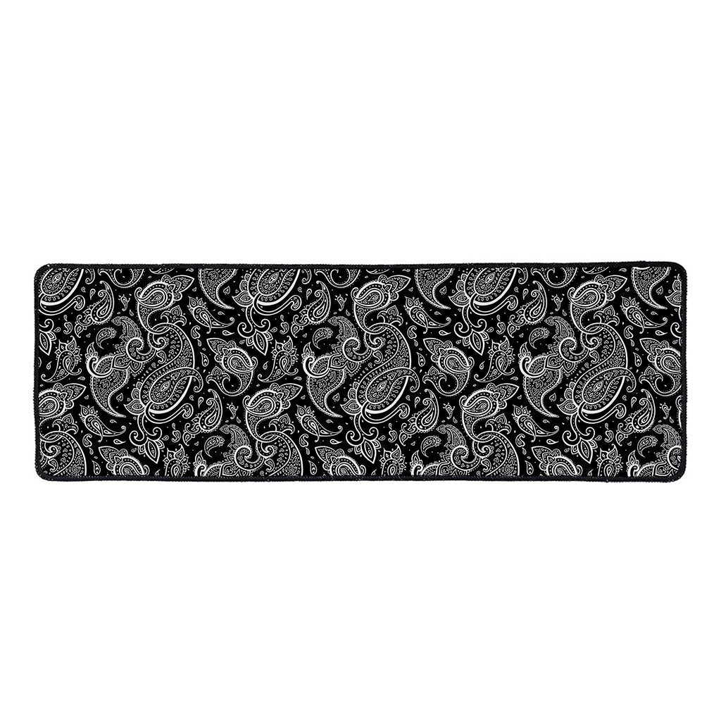 Black And White Paisley Pattern Print Long Kitchen Mat