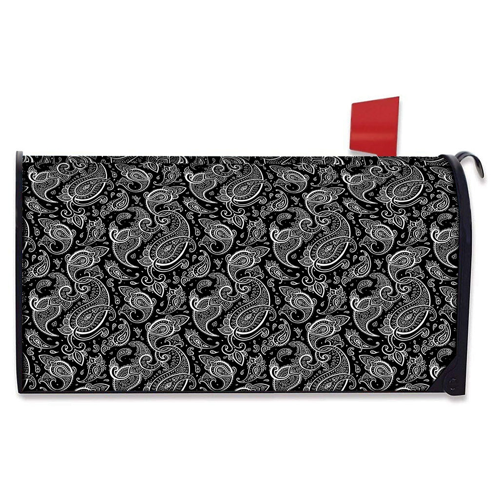 Black And White Paisley Pattern Print Mailbox Cover