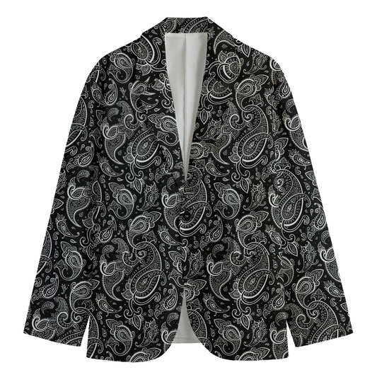 Black And White Paisley Pattern Print Men's Blazer