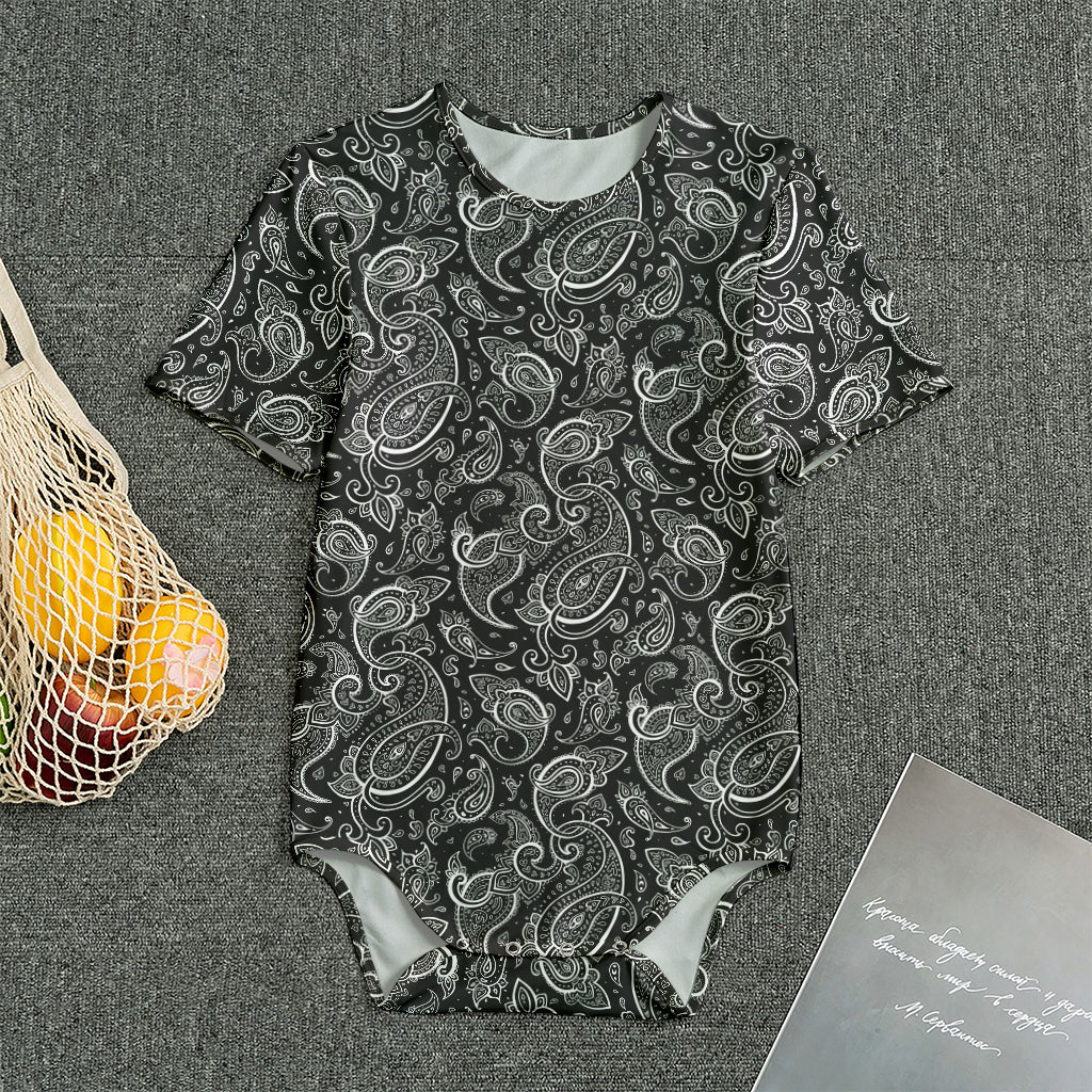 Black And White Paisley Pattern Print Men's Bodysuit