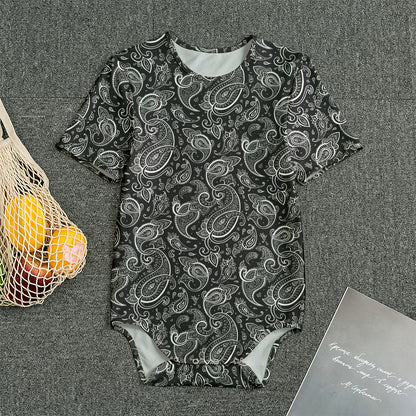 Black And White Paisley Pattern Print Men's Bodysuit