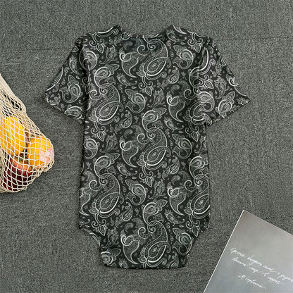 Black And White Paisley Pattern Print Men's Bodysuit