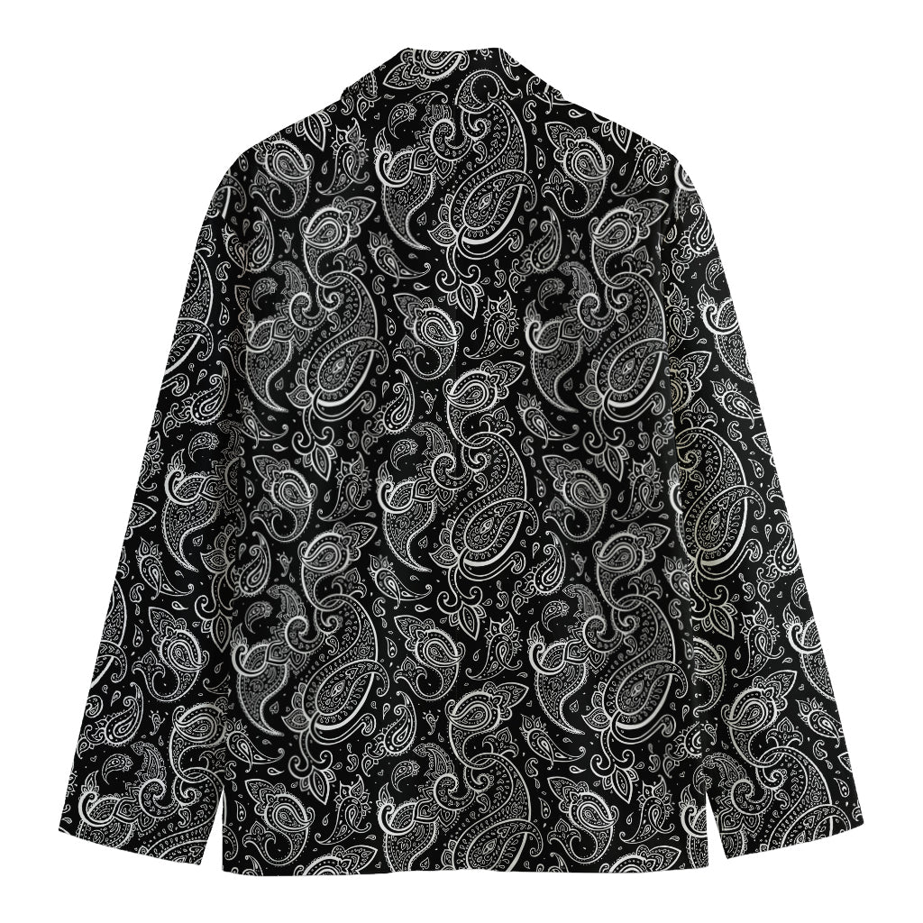 Black And White Paisley Pattern Print Men's Cotton Blazer