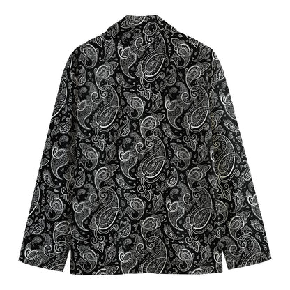 Black And White Paisley Pattern Print Men's Cotton Blazer