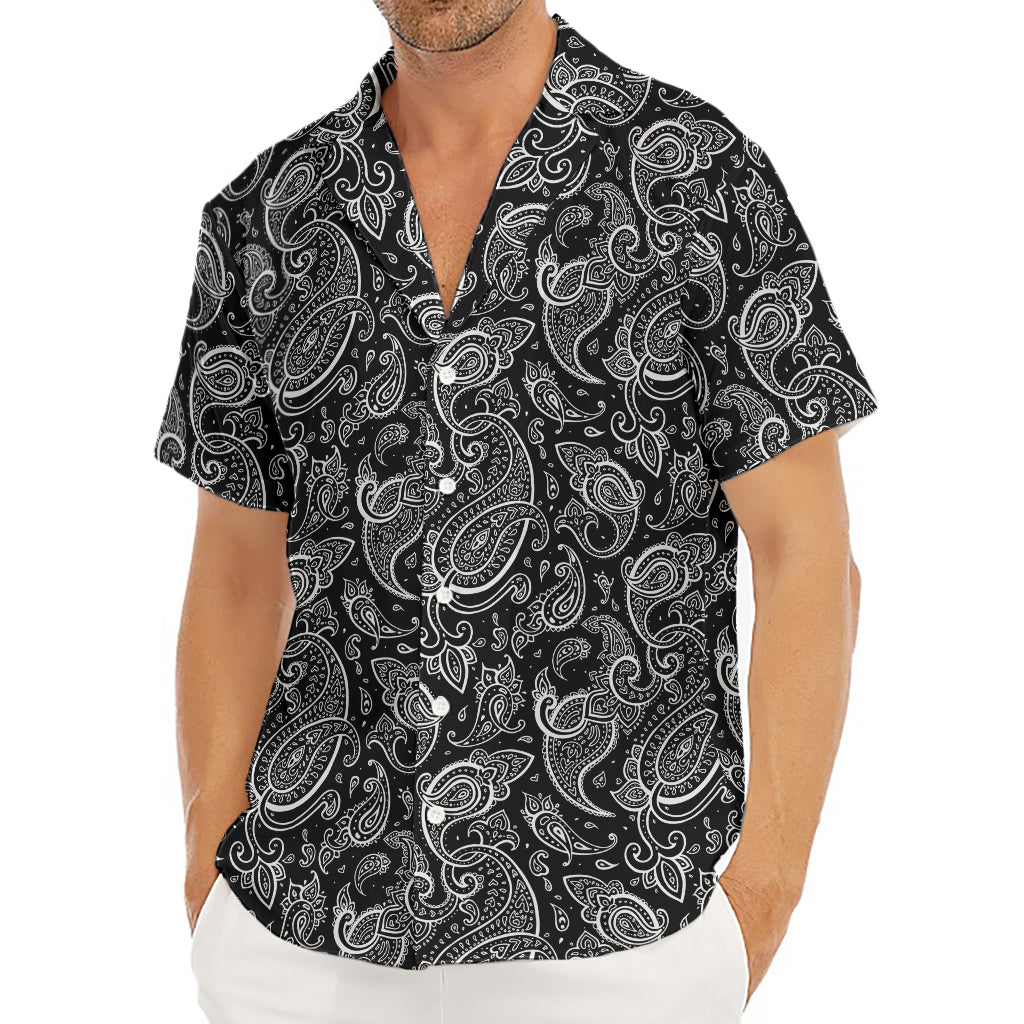 Black And White Paisley Pattern Print Men's Deep V-Neck Shirt