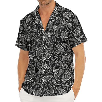 Black And White Paisley Pattern Print Men's Deep V-Neck Shirt