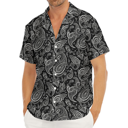 Black And White Paisley Pattern Print Men's Deep V-Neck Shirt