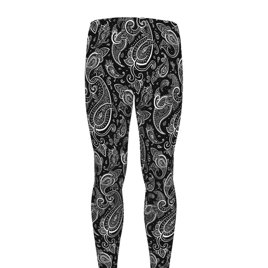 Black And White Paisley Pattern Print Men's leggings