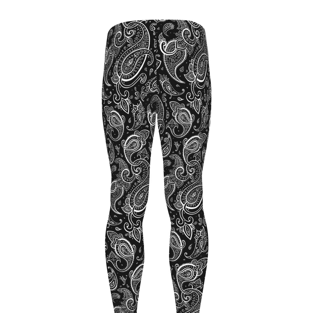 Black And White Paisley Pattern Print Men's leggings