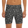 Black And White Paisley Pattern Print Men's Long Boxer Briefs