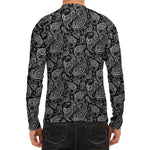 Black And White Paisley Pattern Print Men's Long Sleeve Rash Guard